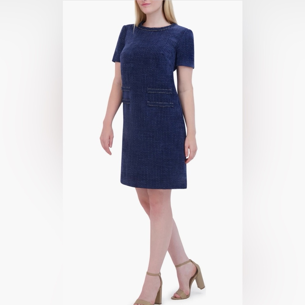 🆕 Eliza J Navy Tweed Shift Dress - Picture 4 of 7